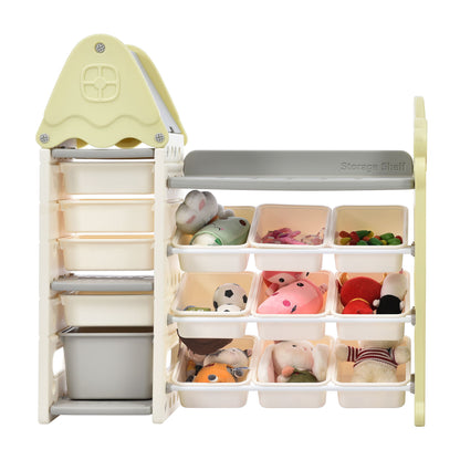 Kids Bookshelf Toy Storage Organizer With 17 Bins And 5 Bookshelves, Multi-Functional Nursery Organizer Kids Furniture Set Toy Storage Cabinet Unit With HDPE SheLF And Bins - Light Green