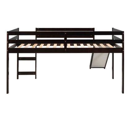 Twin Loft Bed With Slide, Multifunctional Design - Espresso