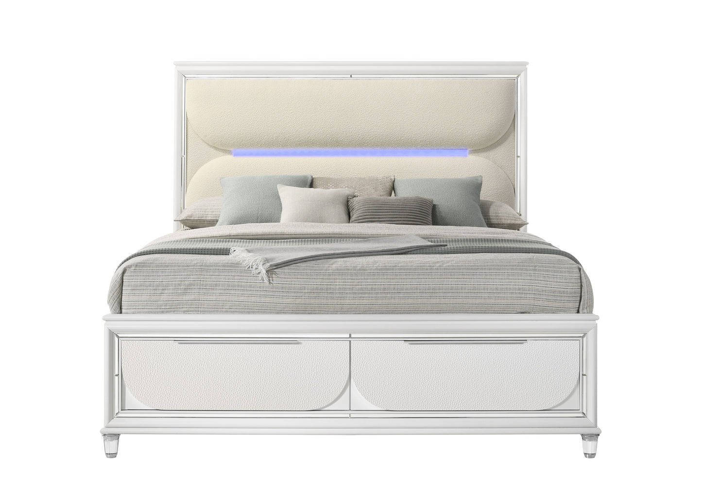 Tarian - Boucle Queen Bed With LED & Storage - White