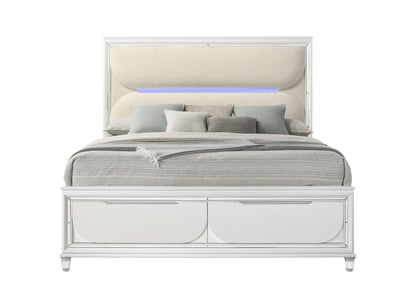 Tarian - Boucle Queen Bed With LED & Storage - White