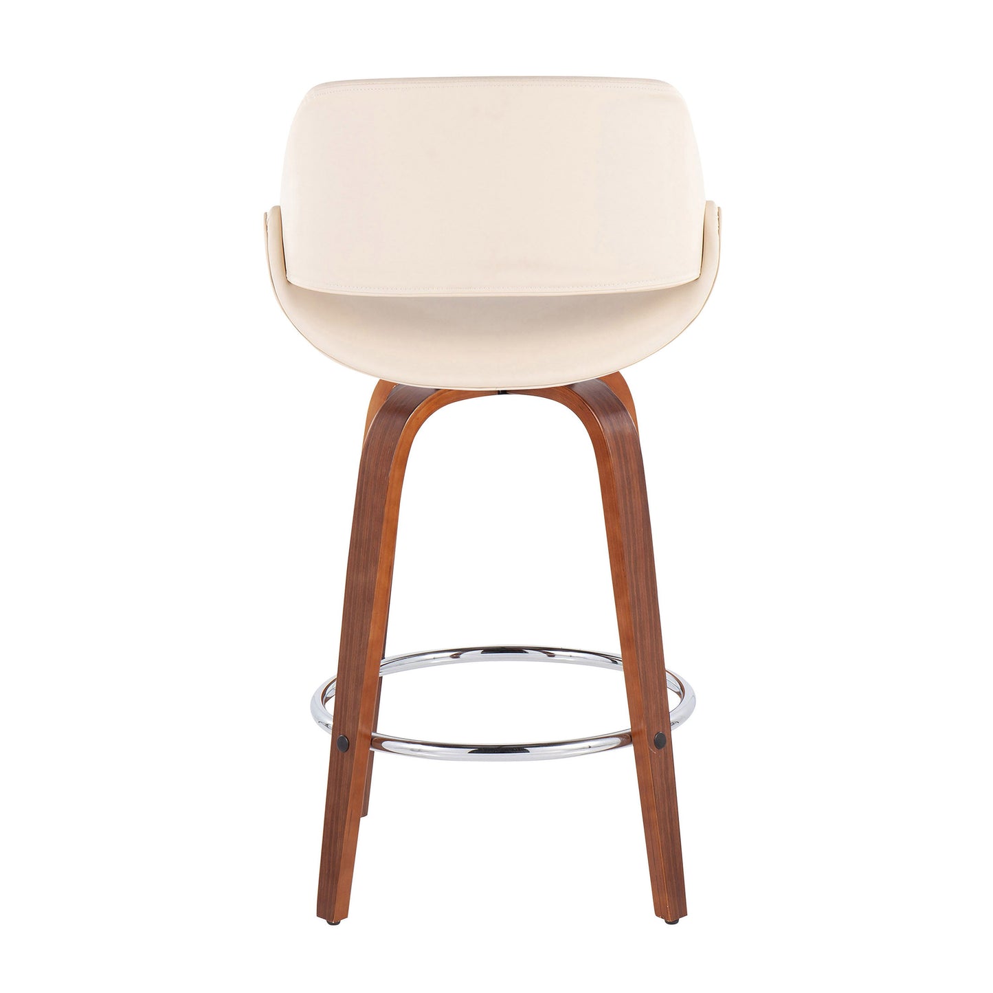 Fabrico - Mid-Century Modern Fixed Height Counter Stool With Round Footrest (Set of 2) - Walnut / Cream