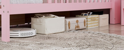Twin Size Bed With Headboard Storage Rack, 2 Under Bed Drawers, 3 - Side Guardrails For Safety And Security - Pink