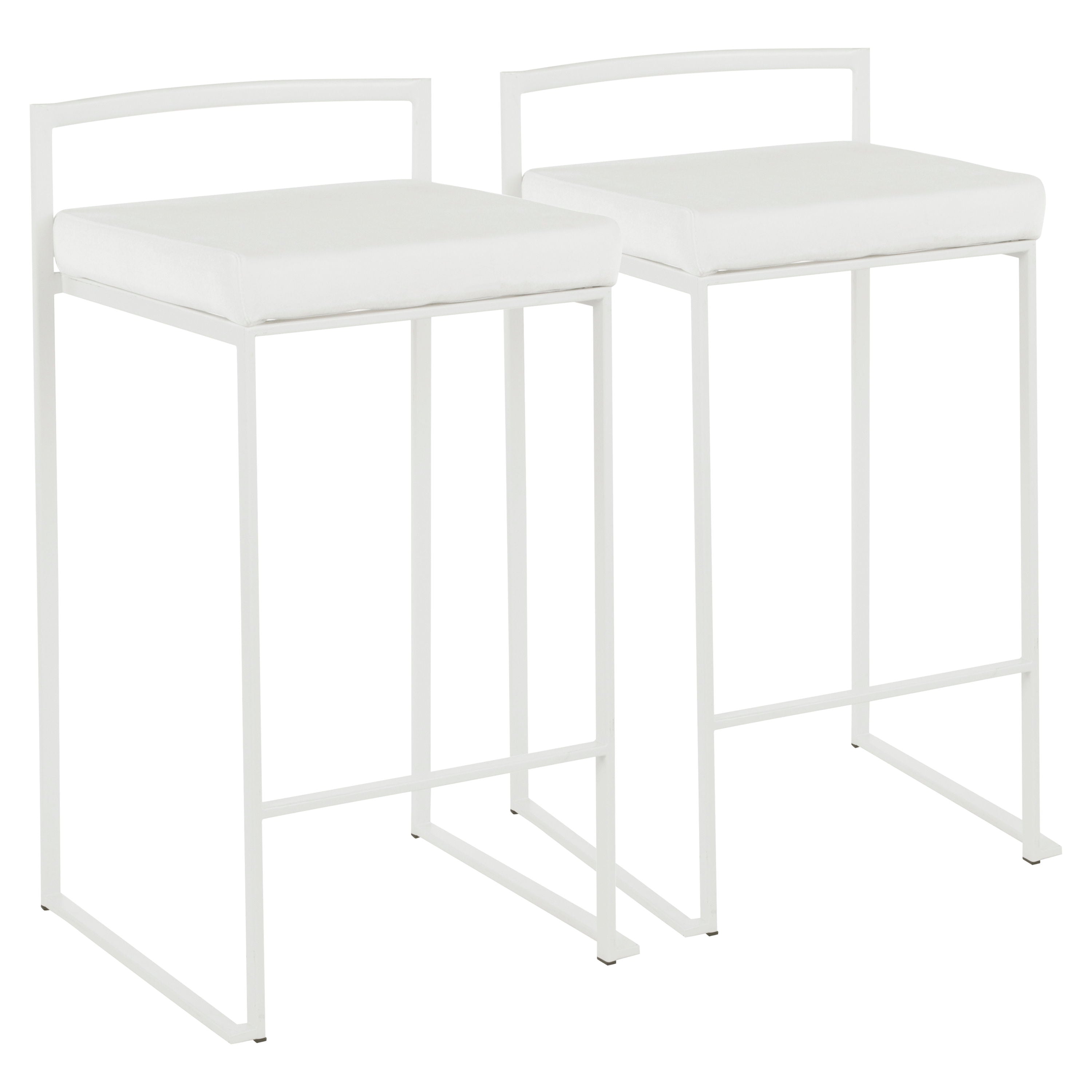 Fuji - Contemporary Stackable Counter Stool (Set of 2) - White - Velvet