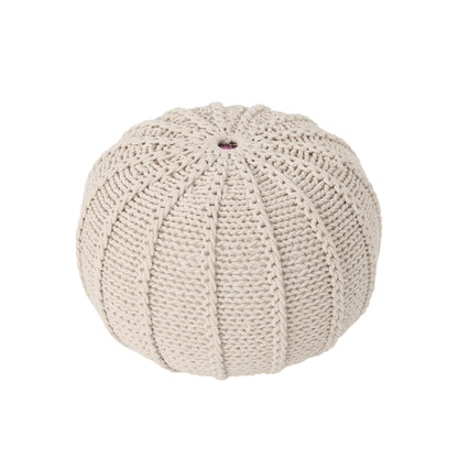 Bordeaux - Knitted Cotton Round Pouf, Versatile Ottoman And Floor Cushion - Beige