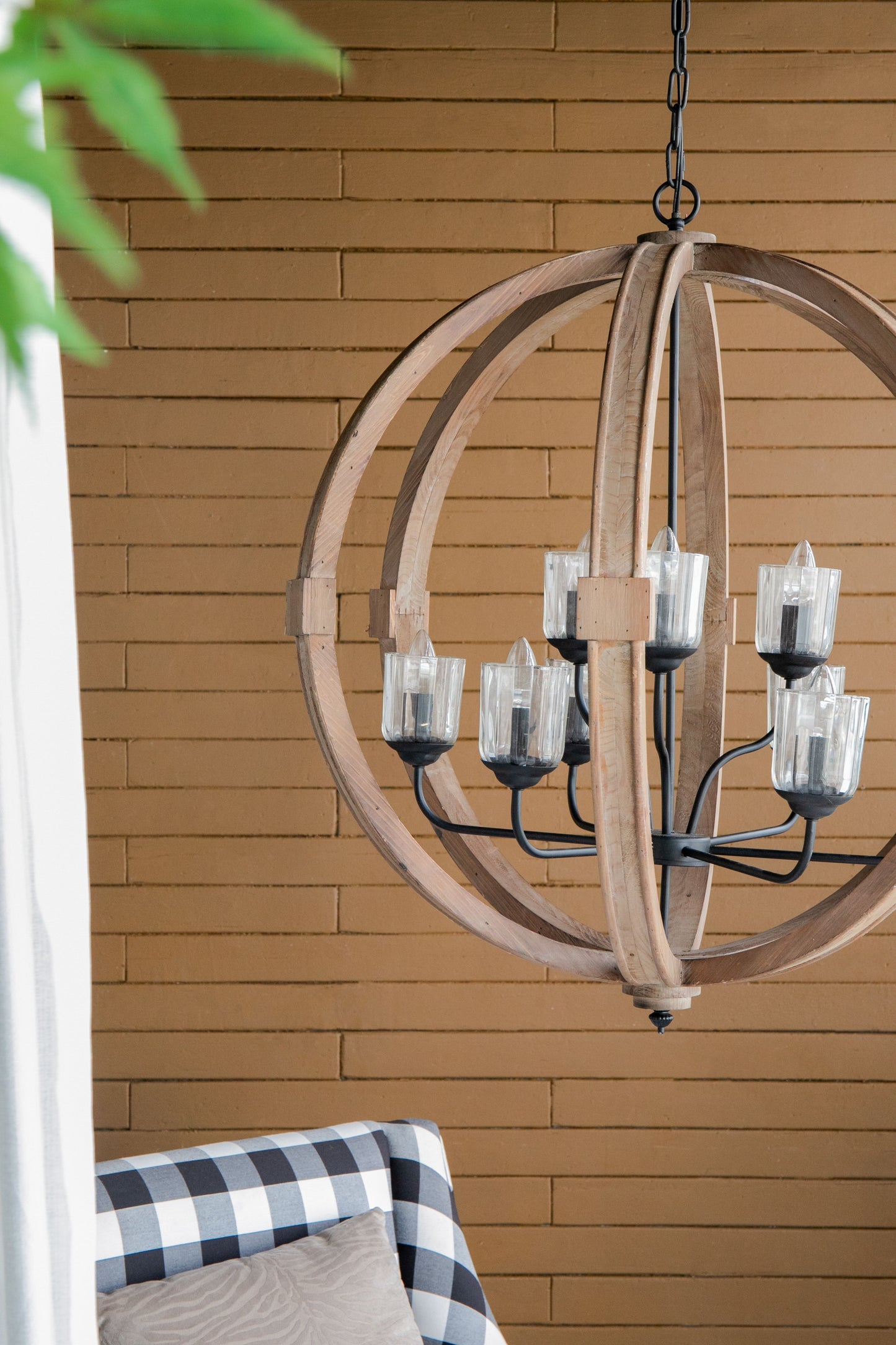 9 Light Globe Chandelier, Wood Chandelier Hanging Light Fixture With Adjustable Chain For Kitchen, Bulb Not Included - Brown