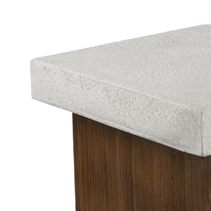 Mgo Square Side Table With Faux Stone Top And Wood Frame - Antique White / Natural Wood