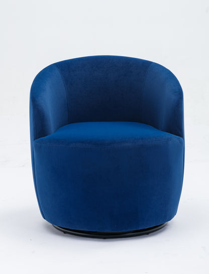 Velvet Fabric Swivel Accent Armchair Barrel Chair With Black Powder Coating Metal Ring - Blue