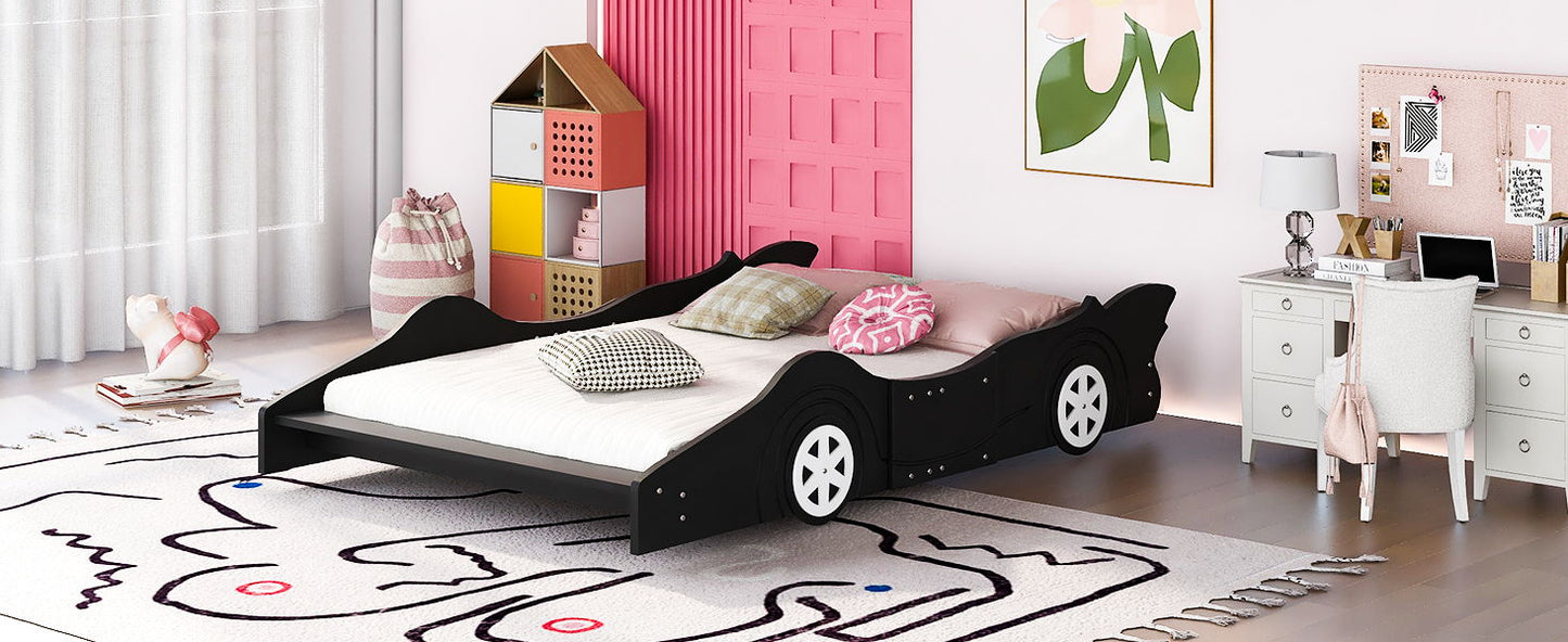 Full Size Race Car Shaped Platform Bed & Wheels - Black
