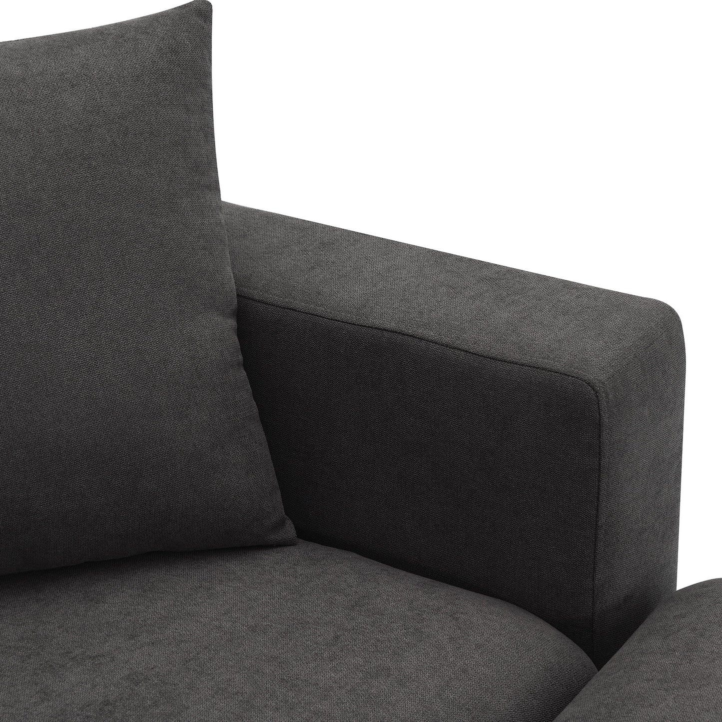 Modern Sectional Sofa, L-Shaped Couch Set With 2 Free Pillows, 4 Seat Polyester Fabric Couch Set With Convertible Ottoman - Dawn Gray