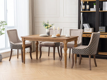 Ultra Side Dining Chair, Thickened Fabric Chairs With Neutrally Toned Solid Wood Legs, Bronze Nail Head, (Set of 2) - Beige / Patterned