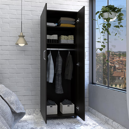 Armoire Organiser, Two Shelves, Rod, Double Door Cabinet Armoire - Black
