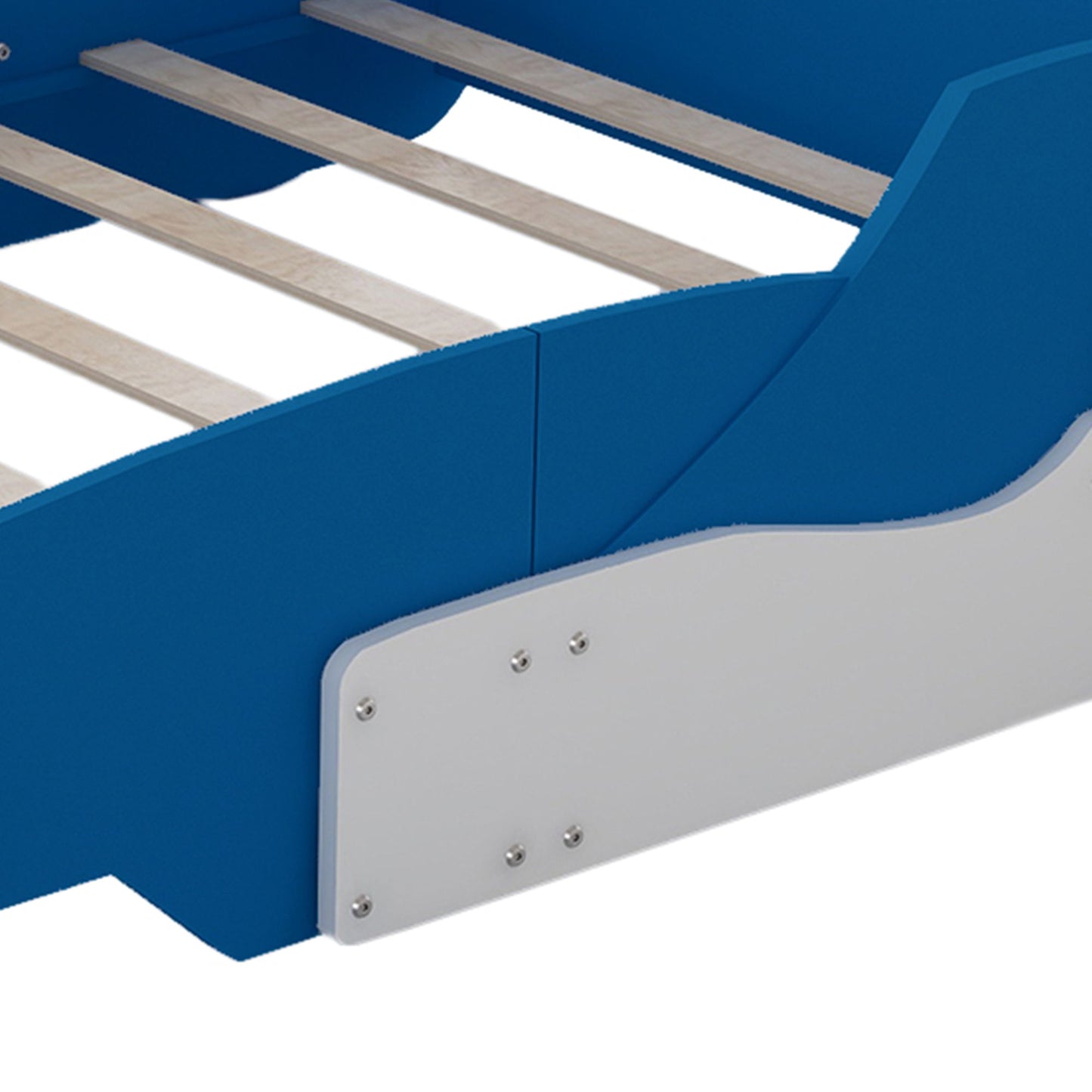 Full Size Race Car Shaped Platform Bed With Wheels - Blue