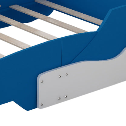 Full Size Race Car Shaped Platform Bed With Wheels - Blue