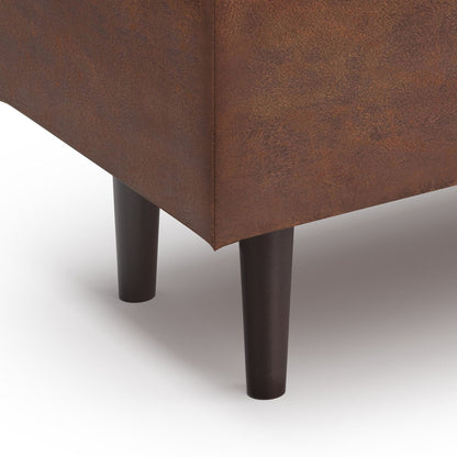 Shay - Mid Century Rectangular Storage Ottoman - Distressed Saddle Brown