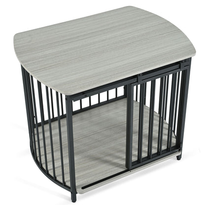 Furniture Style Dog Crate For Small And Medium Dogs, Wooden Cage Indoor Kennel Furniture, Modern Dog Crate End Table With Double Doors - Gray