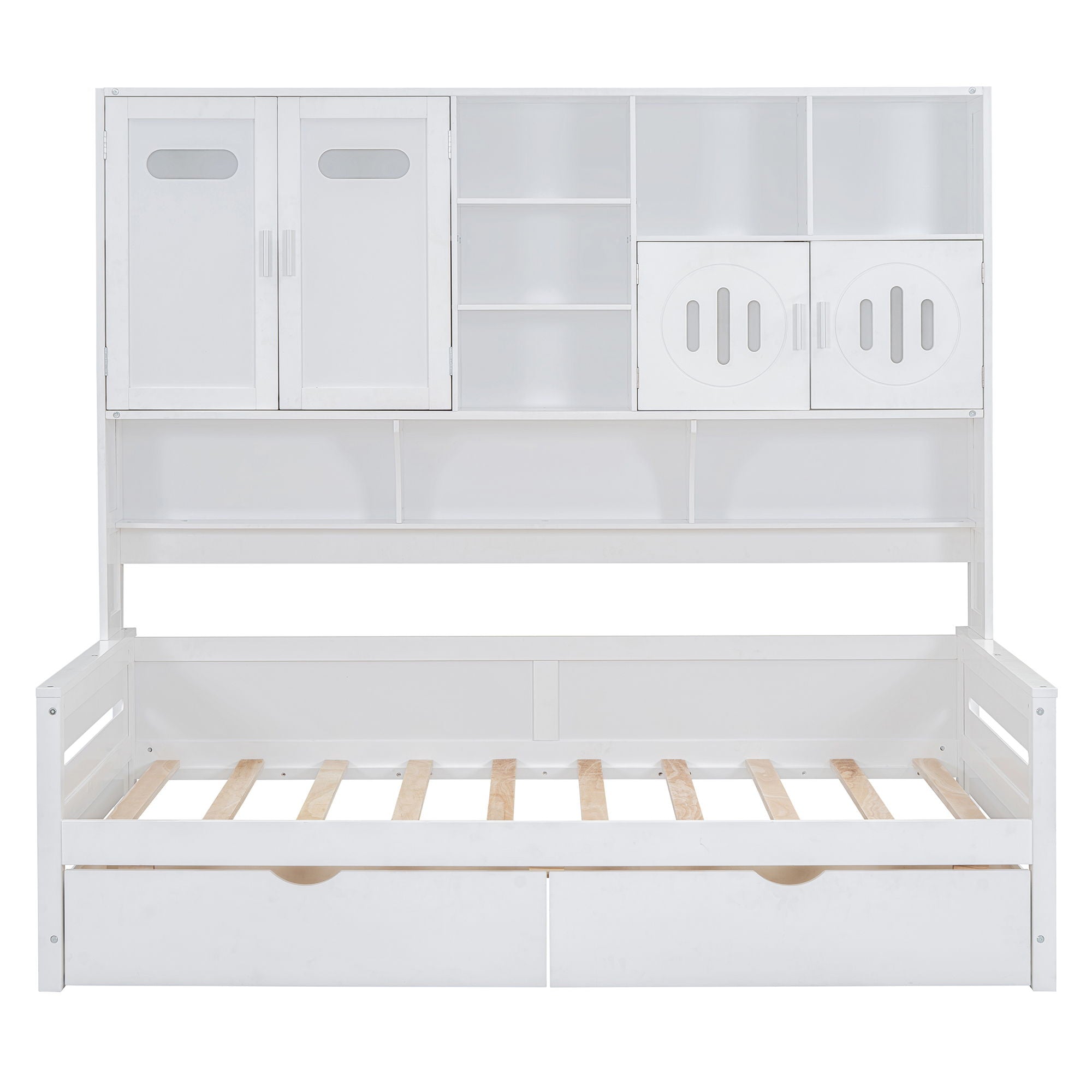 Twin Size Daybed With 2 Drawers And All In One Cabinet And Shelf - White