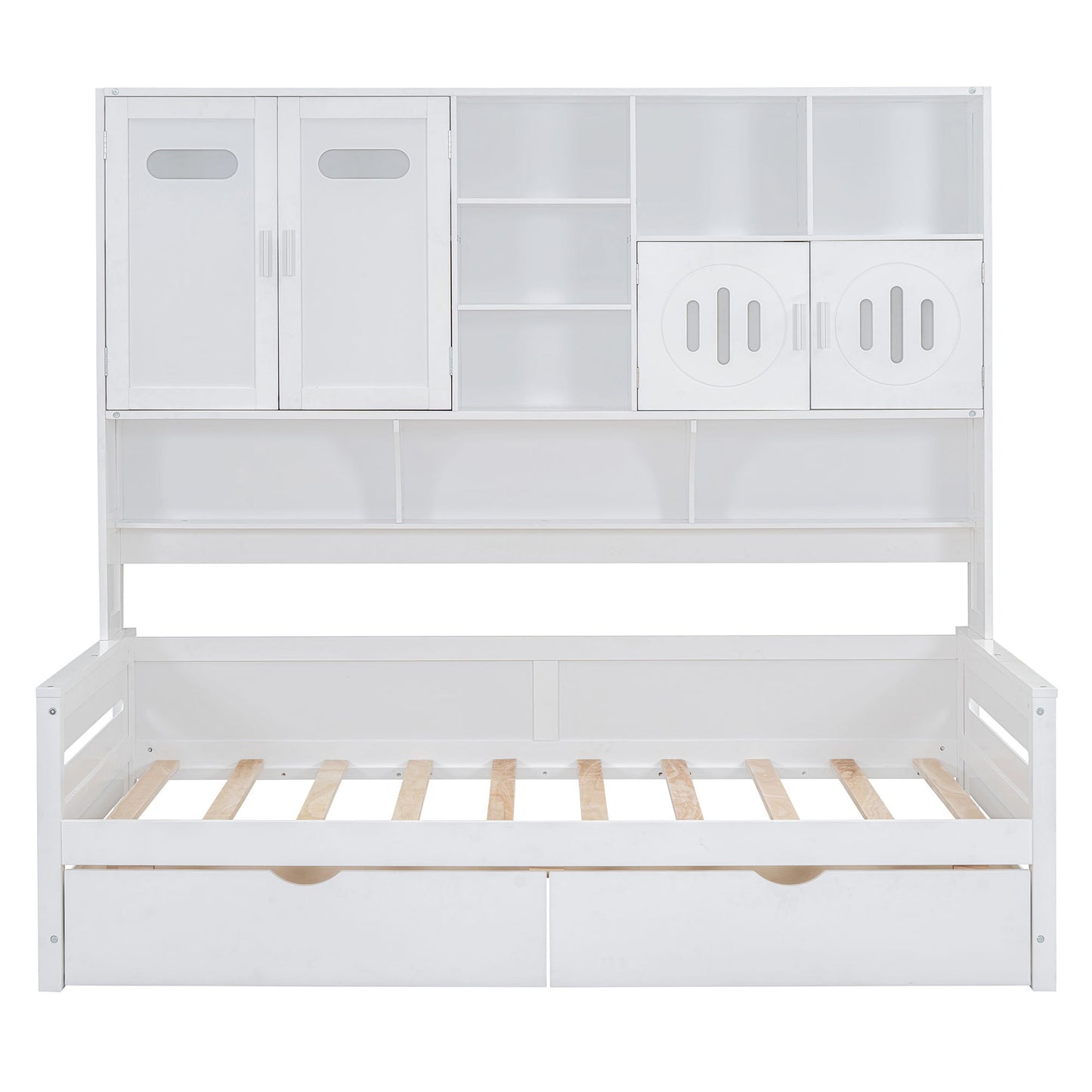 Twin Size Daybed With 2 Drawers And All In One Cabinet And Shelf - White
