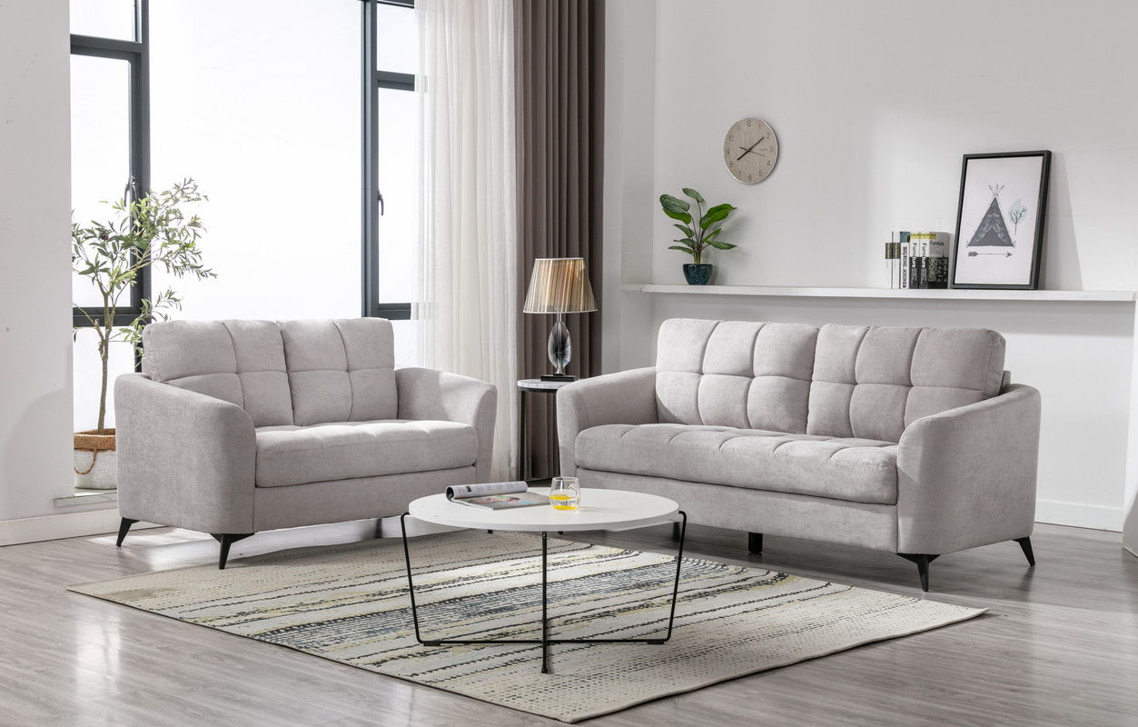 Callie - Woven Living Room Fabric Sofa, Loveseat (Set of 2) - Light Gray