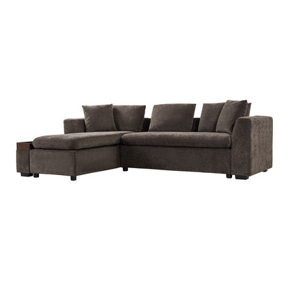 Elegant L Shaped Sectional Sofa With Chenille Upholstery And Wooden Storage Compartment - Brown