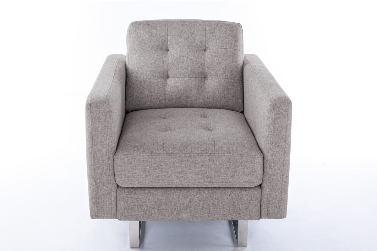 Victoria - Linen Fabric Armchair With Metal Legs, Side Pockets, And Pillow - Beige