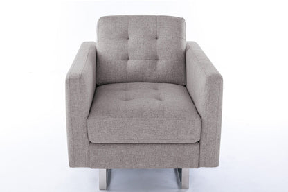 Victoria - Linen Fabric Armchair With Metal Legs, Side Pockets, And Pillow - Beige