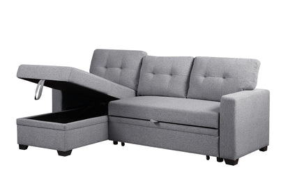 Upholstered Pull Out Sectional Sofa With Chaise - Light Gray