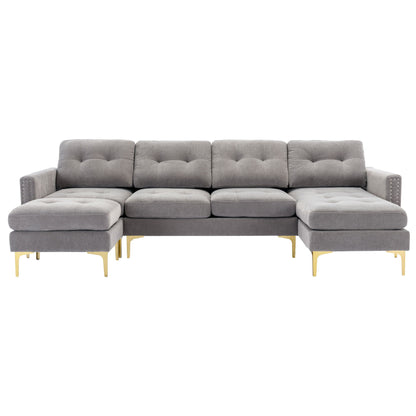 Convertible Sectional Sofa Couch With Movable Ottoman - Light Gray