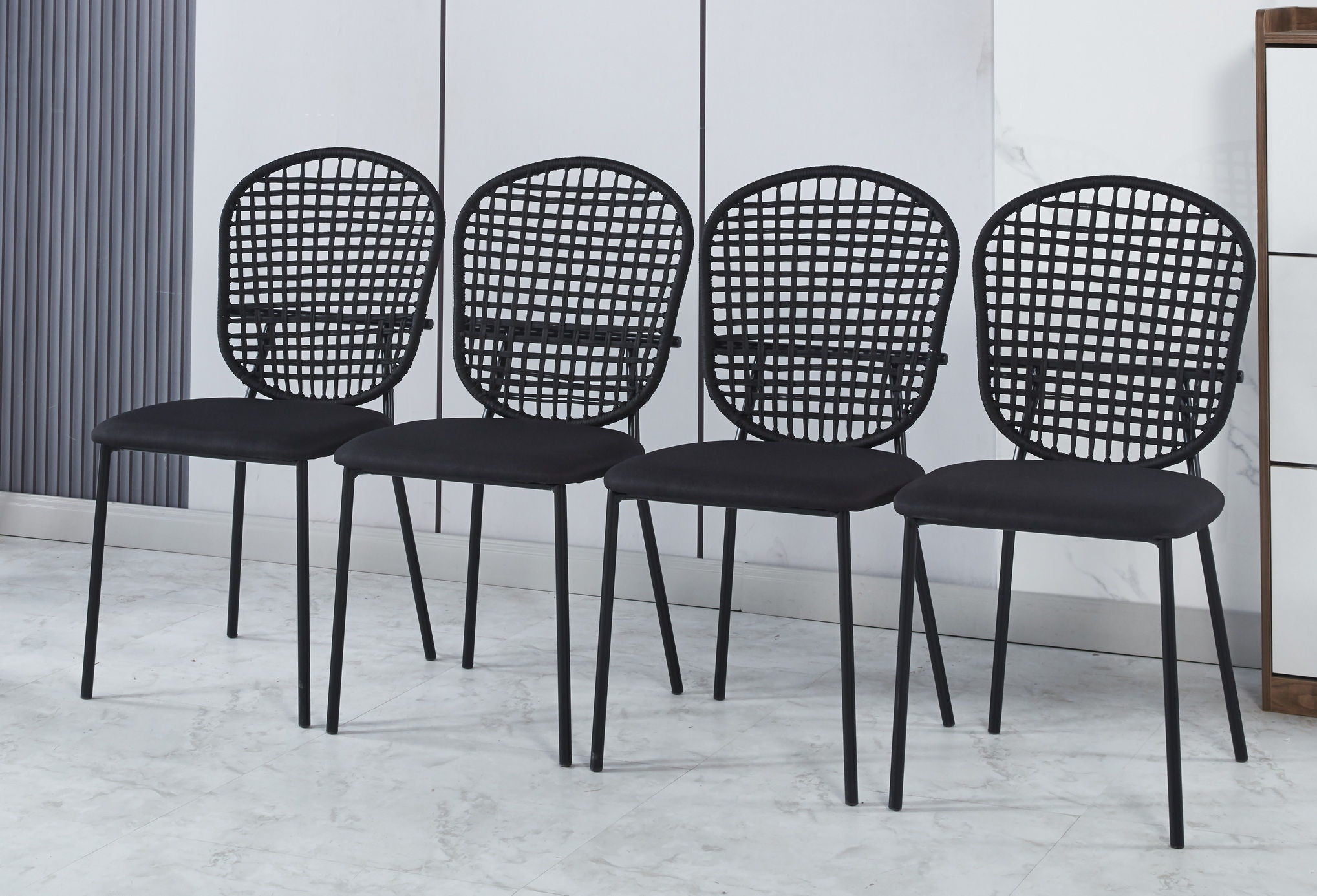 Sennit Chair, Dining Chair, Coffee Chair (Set of 4)- Black