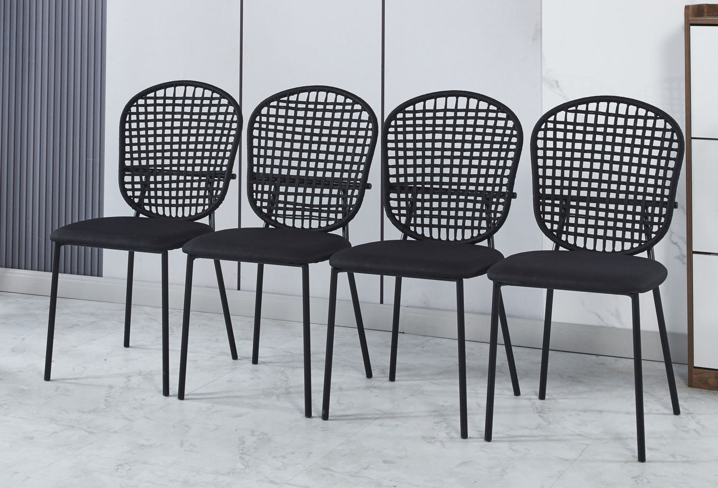 Sennit Chair, Dining Chair, Coffee Chair (Set of 4)- Black