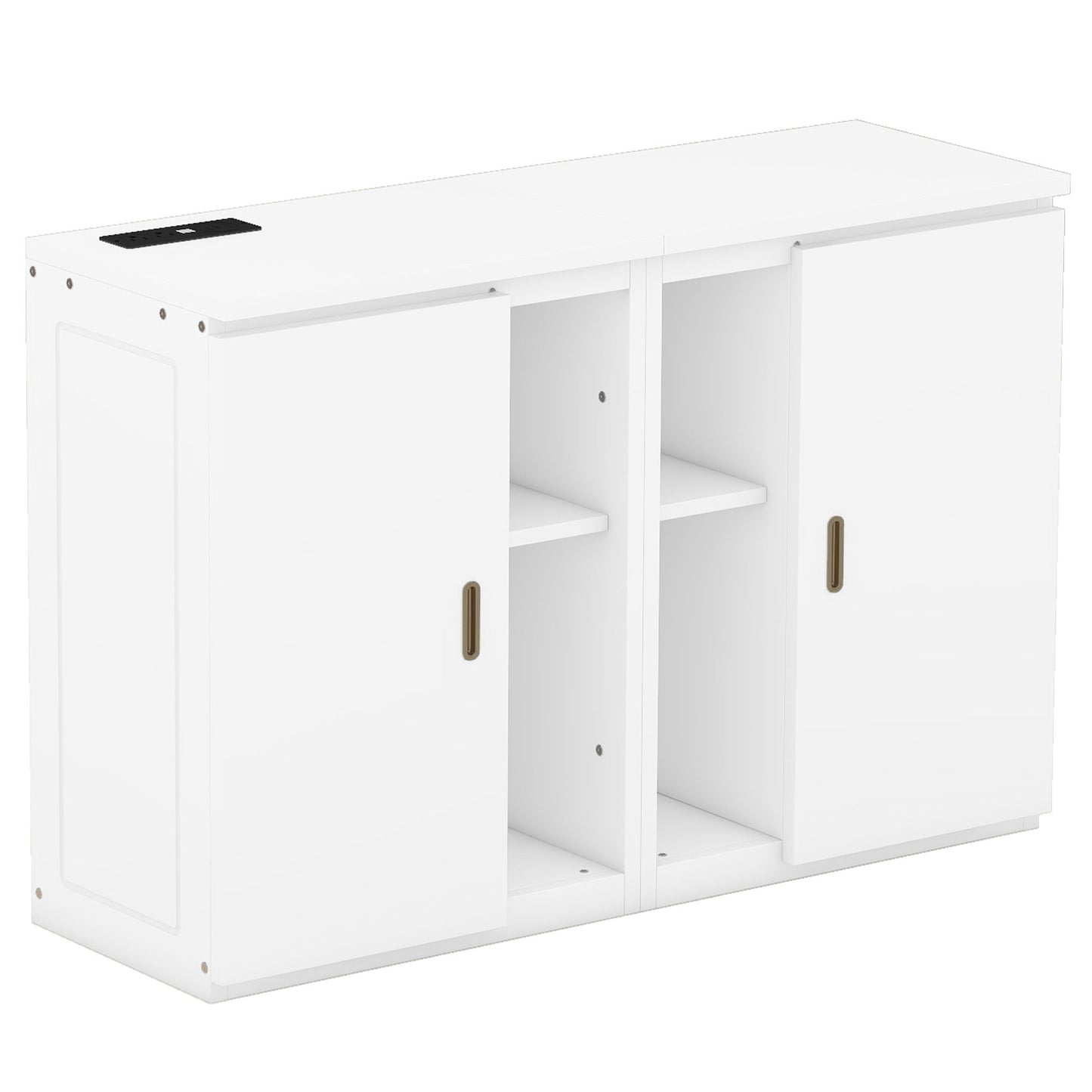 Queen Size Murphy Bed With Shelves, Cabinets And USB Ports - White
