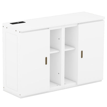 Queen Size Murphy Bed With Shelves, Cabinets And USB Ports - White