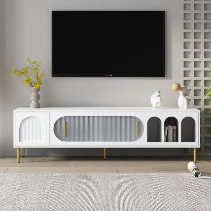 Modern TV Stand For Up To 70" TV, Entertainment Center TV Media Console Table, With 3 Shelves And 2 Cabinets, TV Console Cabinet Furniture For Living Room - White