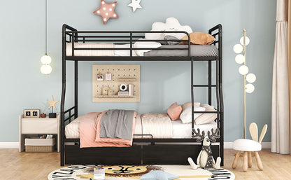 Full Long Over Queen Bunk Bed With 2 Drawers - Black