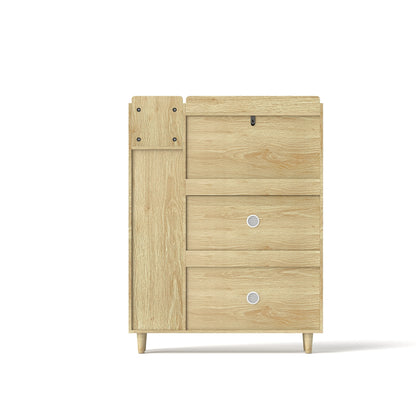 Natural Bohemia Style Shoe Cabinet, Shoe Rack Cabinet With 3 Rattan Flip Drawers, 3 Square Shelves And 1 Storage Drawer, Shoe Organizer With Mulit Storage Space And Hooks For Hallway, Entryway - Natural