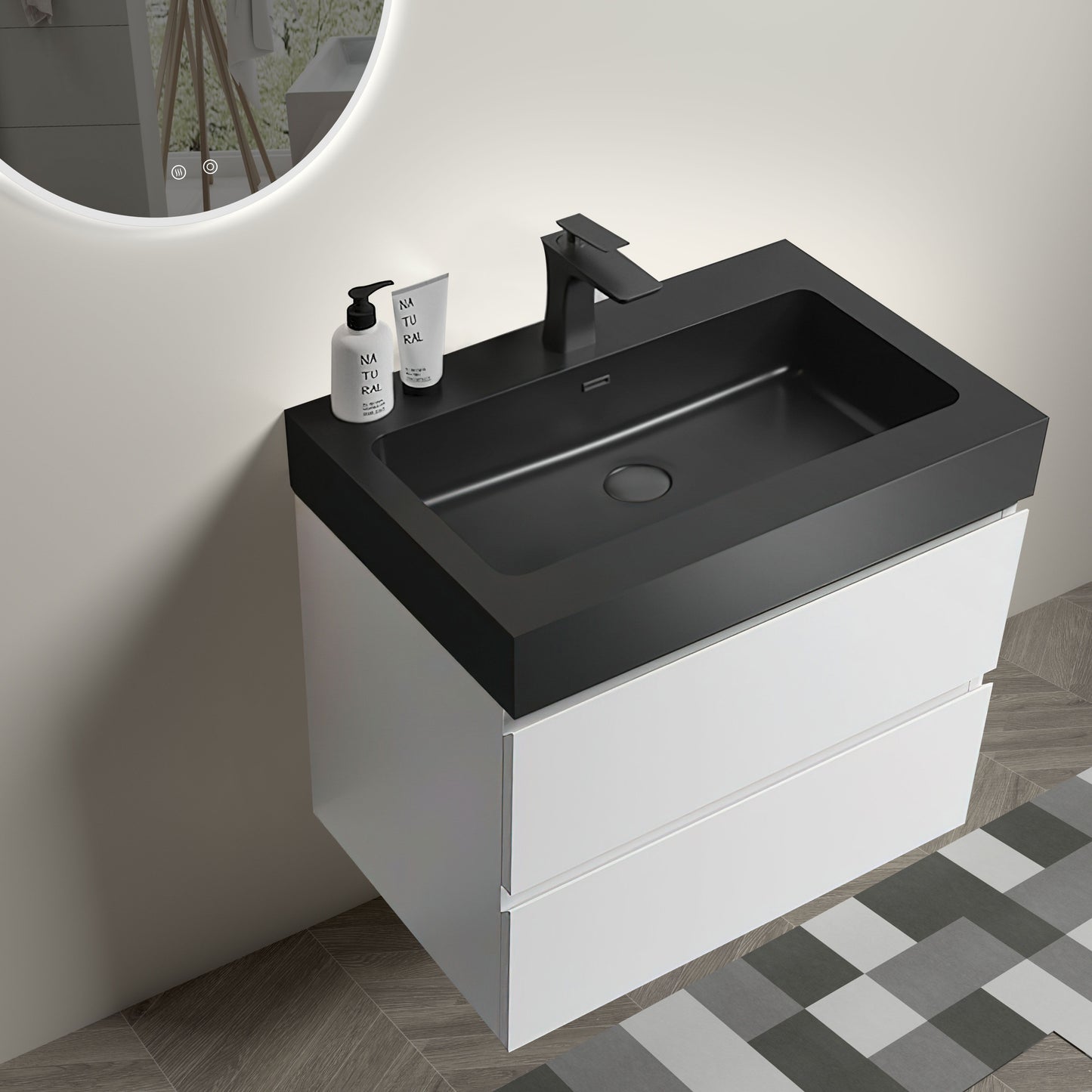 Alice - 24" Bathroom Vanity With Sink, Large Storage Wall Mounted Floating Bathroom Vanity For Modern Bathroom, One-Piece Black Sink Basin Without Drain And Faucet - White / Black