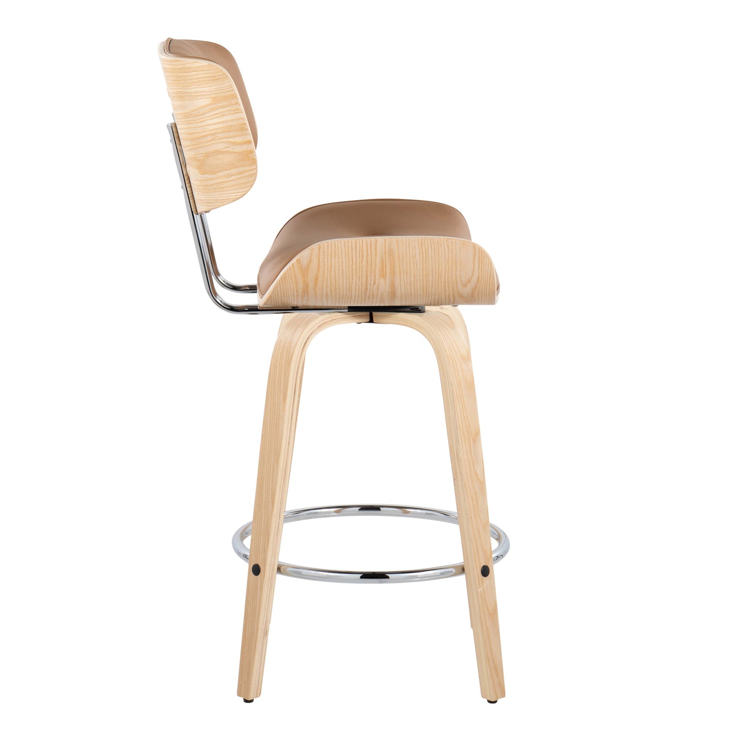 Lombardi - Mid-Century Modern Fixed Height Counter Stool With Swivel With Round Footrest (Set of 2) - Natural / Camel