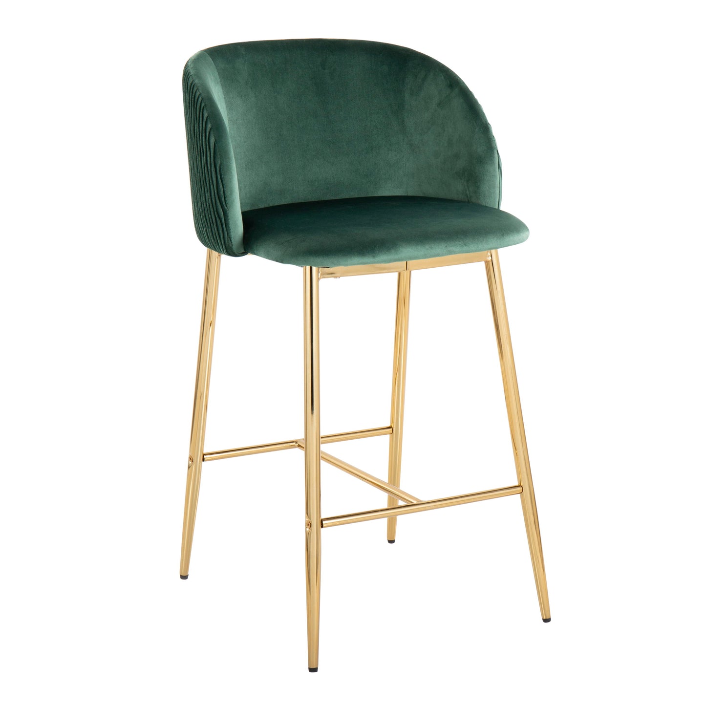 Fran - Pleated Waves Contemporary / Glam Fixed Height Counter Stool (Set of 2) - Gold / Green