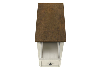 Accent End Table, 2 Tier, Narrow, Lamp, Storage Drawer, Transitional - White
