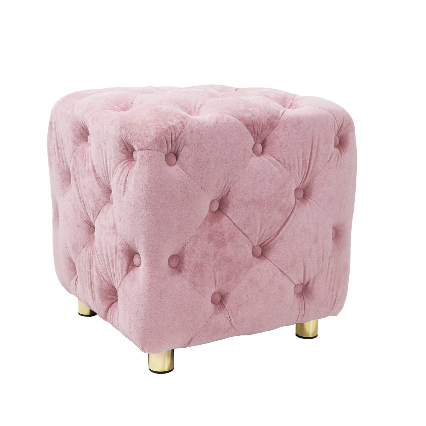 Modern Velvet Upholstered Ottoman, Exquisite Small End Table, Soft Foot Stool, Dressing Makeup Chair, Comfortable Seat For Living Room, Bedroom, Entrance - Pink