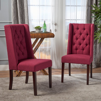 Modern Tufted Dining Chair (Set of 2) With High Back And Birch Wood Legs - Red