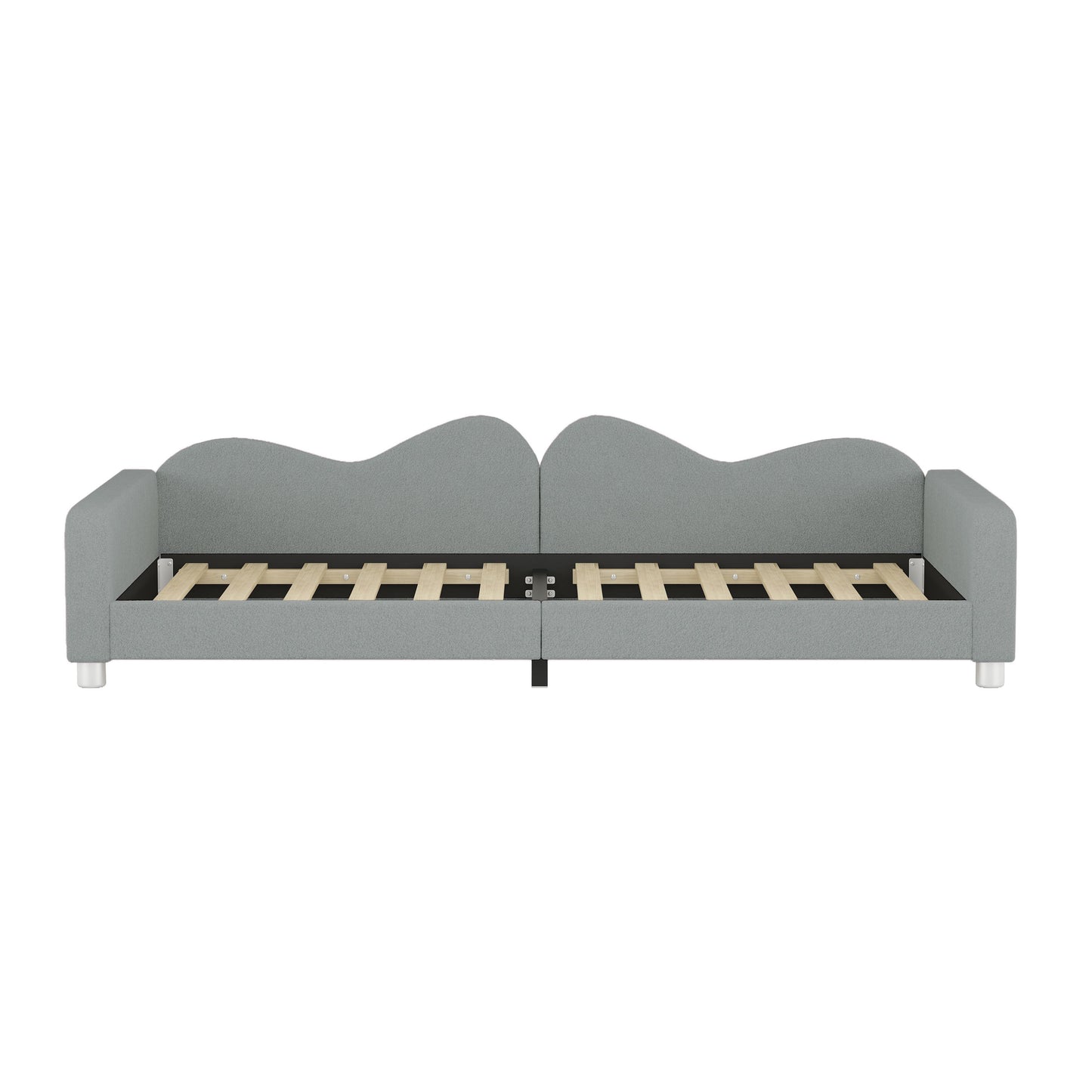 Twin Size Upholstered Daybed, Sherpa Fabric Sofabed With Cloud-Shaped Backrest, No Box - Spring Needed - Gray