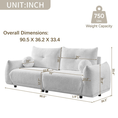 Lamb's Wool 2 Seater Cushion Sofa Comfortable Sofa For Living Room Bedroom And Other Casual Spaces Lamb's Wool Sofa With 2 Cushions And 2 Ball Pillows (Set of 2) - Gray