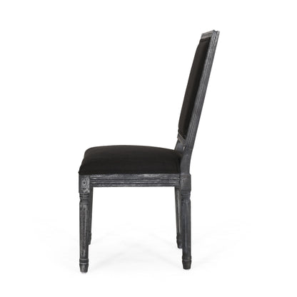 French Country Style Dining Chair Set With Upholstered Seating And Fluted Legs - Black