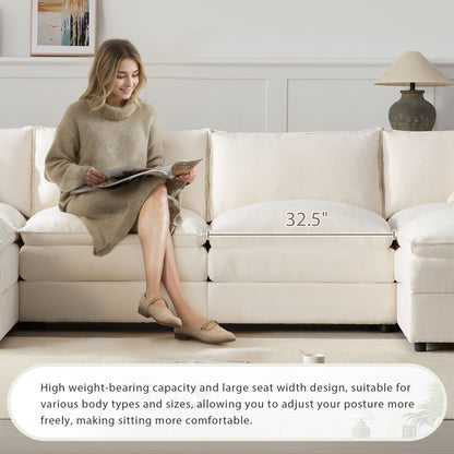 Modular Sectional With Deep And Wide Seat, U Shaped Cloud Couch Set With Double Cushions 6 Seat Sofa With Movable Ottomans Oversized - Cream