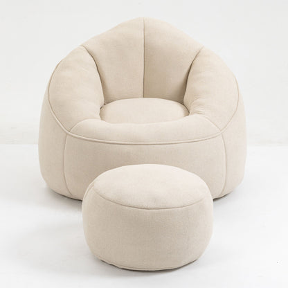 Bedding Bean Bag Sofa Chair High Pressure Foam Bean Bag Chair Adult Material With Padded Foam Padding Compressed Bean Bag With Footrest - Beige