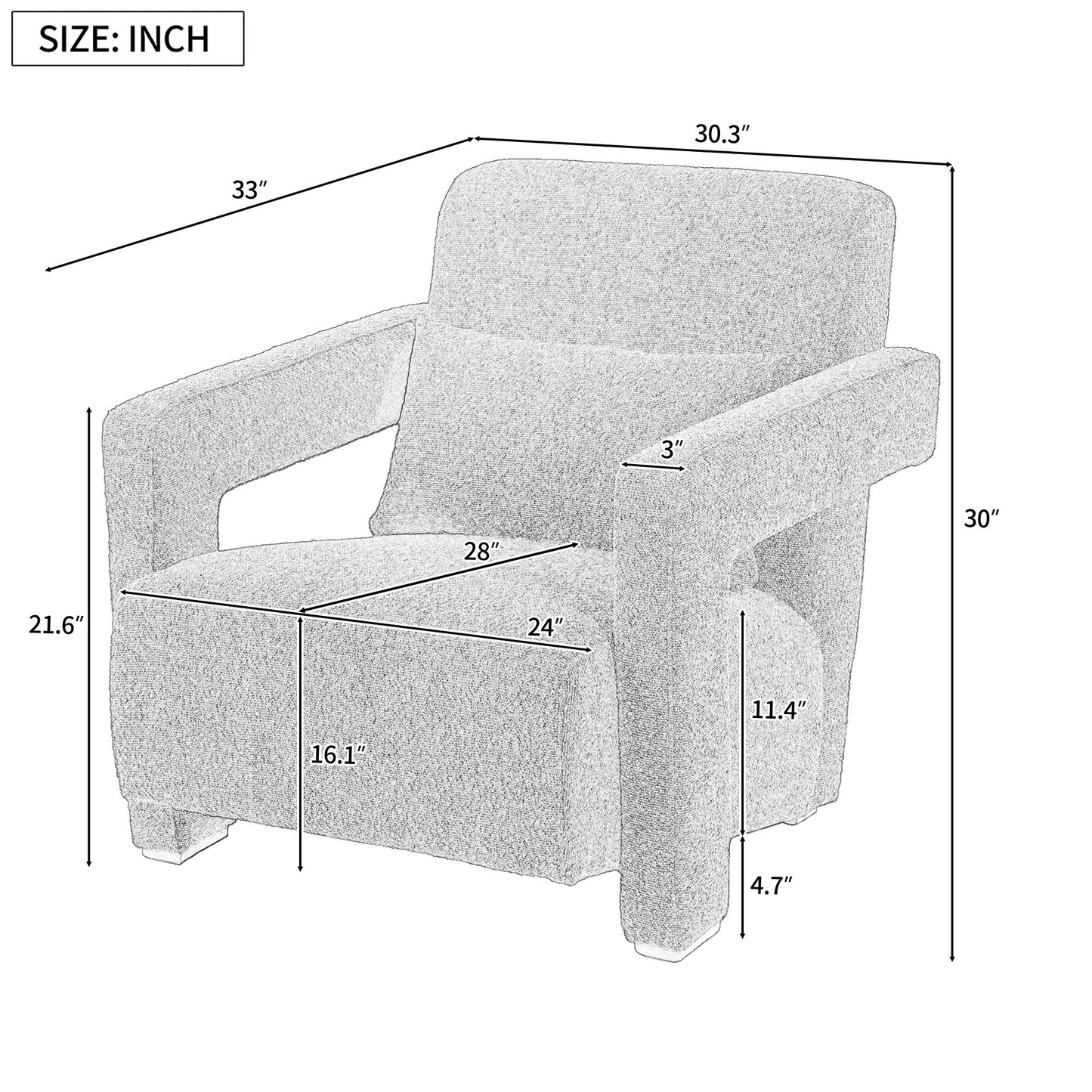 Sleek Right Angle Armrests, Ergonomic Lumbar Support, Square Wooden Block Legs, Inclined Seat For Comfort, Artistic Statement Piece For Living Room, Bedroom And Study - White