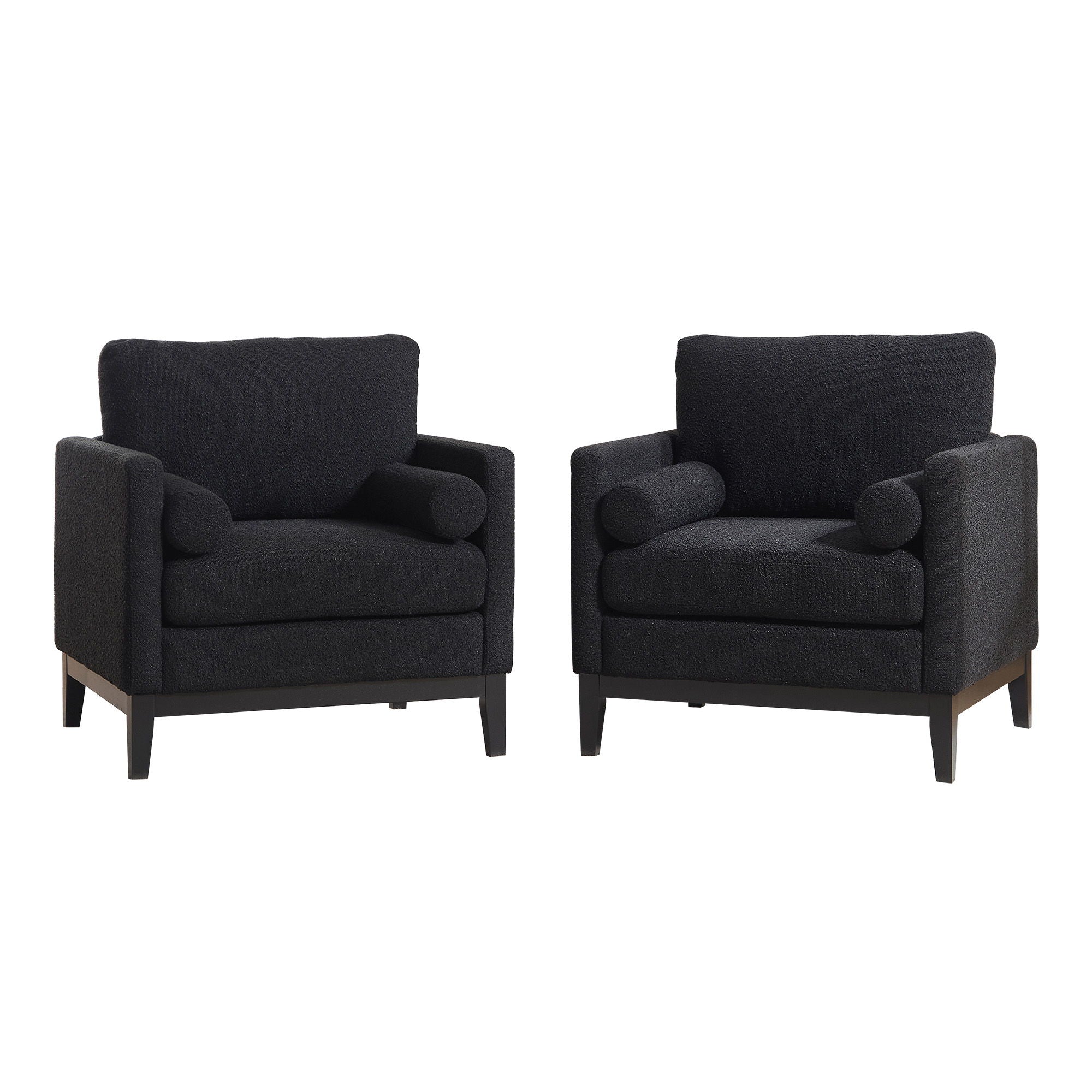 Wide Modern Farmhouse Performance Accent Chair With Black Legs, Wood Base Reading Armchair Single Sofa With 2 Bolster Pillows For Living Room Offices And Lounge - Black