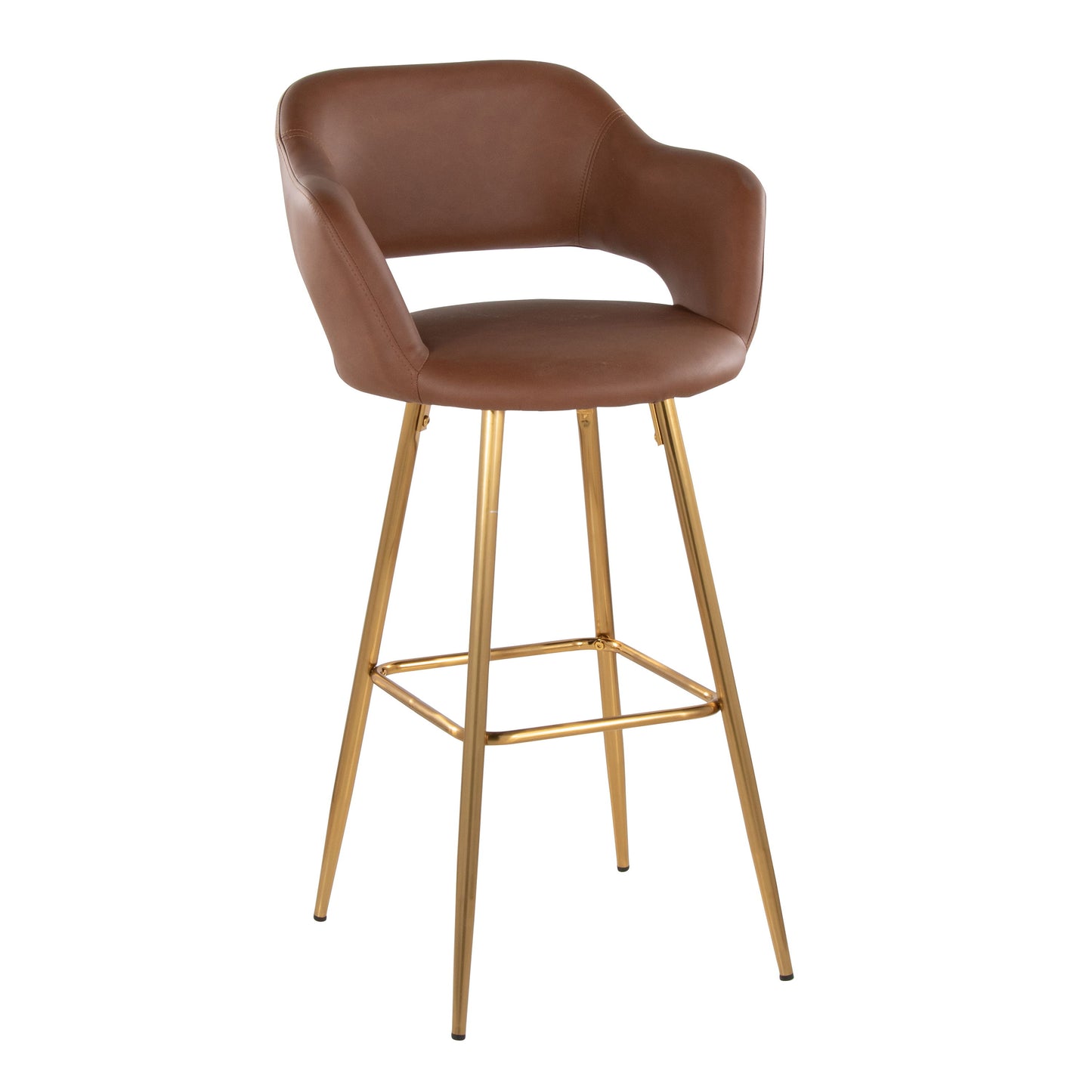 Margarite - Contemporary Fixed Height Barstool With Square Footrest (Set of 2) - Gold / Brown Gold