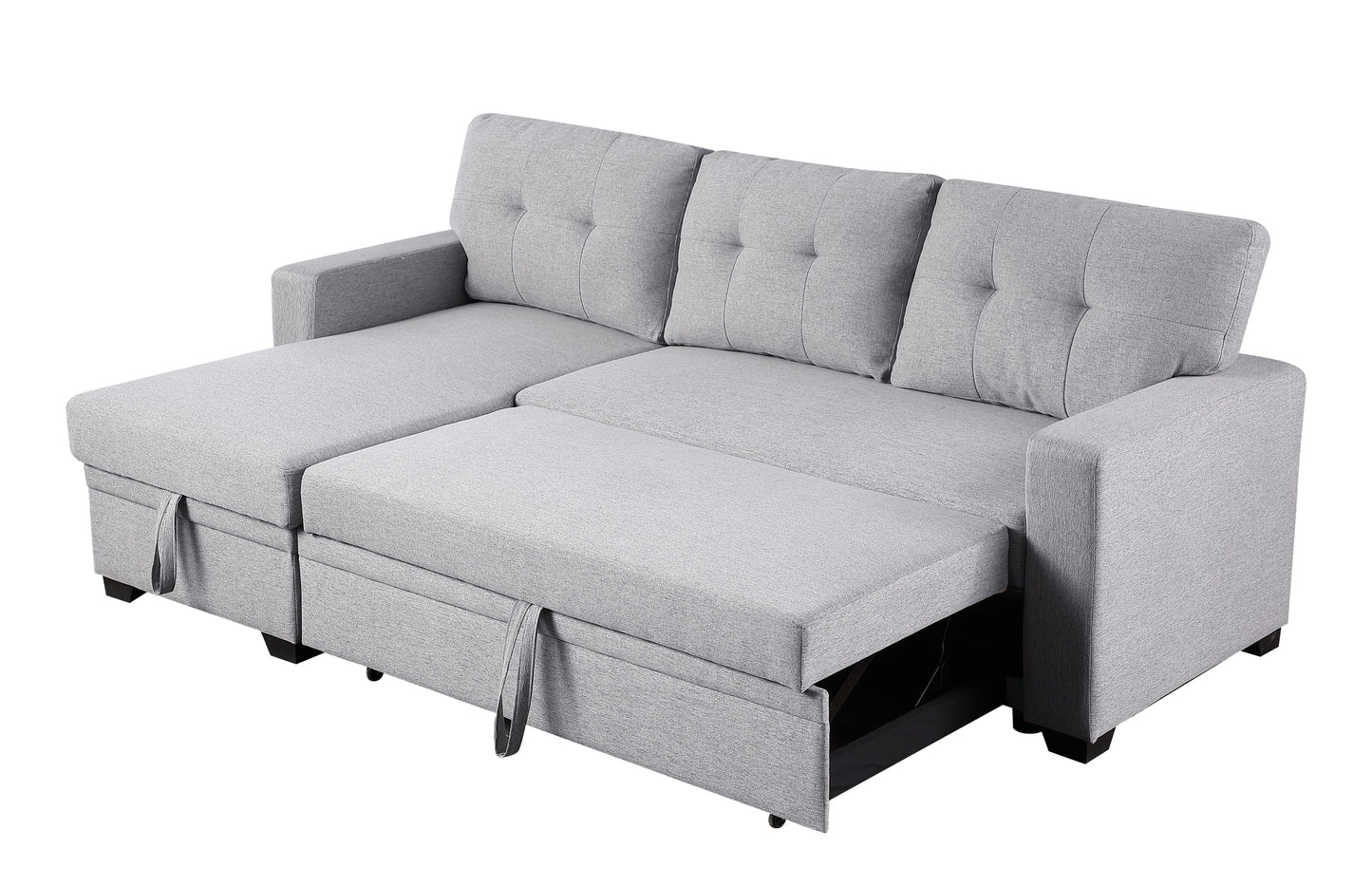 Upholstered Pull Out Sectional Sofa With Chaise - Light Gray