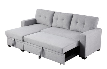 Upholstered Pull Out Sectional Sofa With Chaise - Light Gray